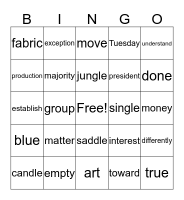 Guided Spelling 21 Bingo Card