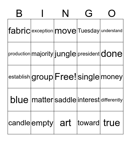 Guided Spelling 21 Bingo Card