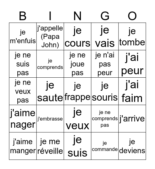 Français 1 - Jour 29 Bingo Card