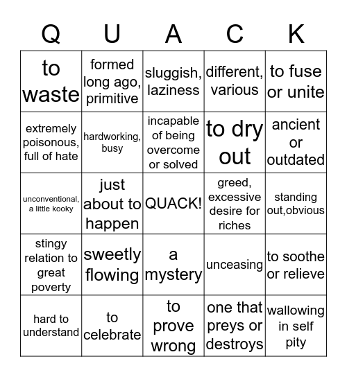 Quack 4 and 5 Bingo Card