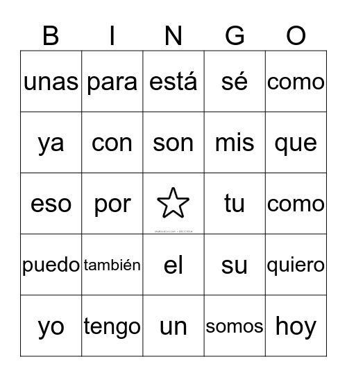 Palabras importante Bingo Card