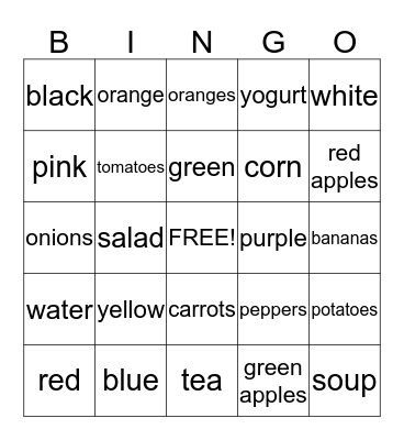 Colors & Food Bingo Card