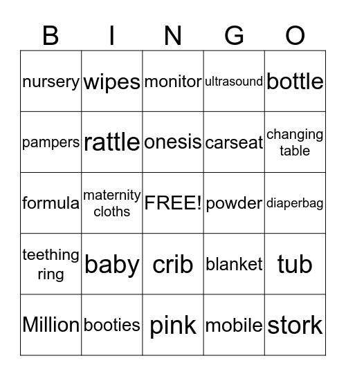 Diamond Affair Baby Shower Bingo Card