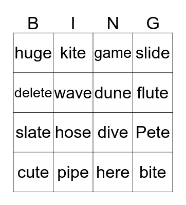 magic e Bingo Card