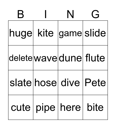 magic e Bingo Card