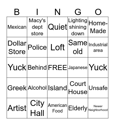 Unit 9 Bingo Card