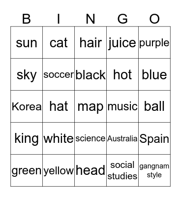 4th grade BINGO Card