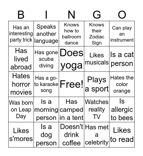 Human Bingo Card