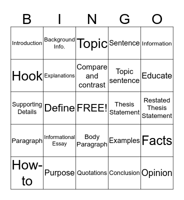 Informational BINGO Vocab 1 Bingo Card