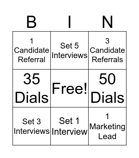 Recruiting Blitz Bingo Card