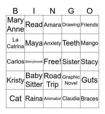 Raina Telgemier Bingo Card