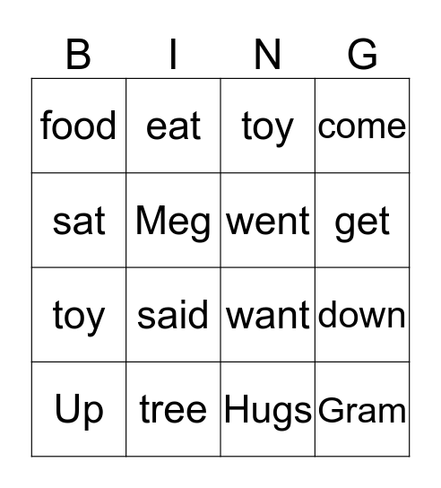 Up in a Tree Bingo Card