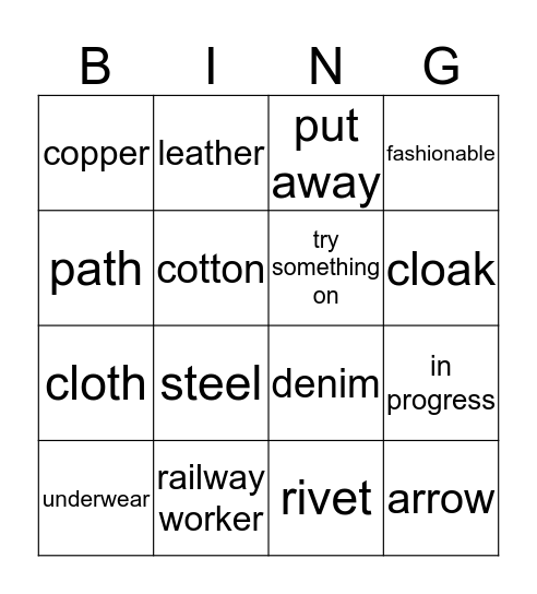 Unit 1 Bingo Card