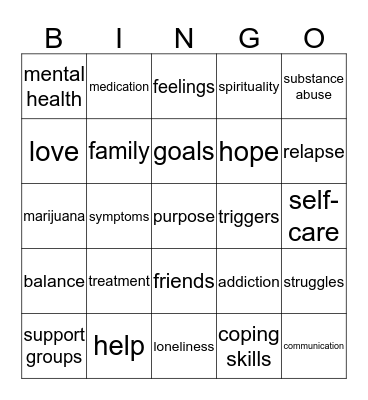 RECOVERY Bingo Card