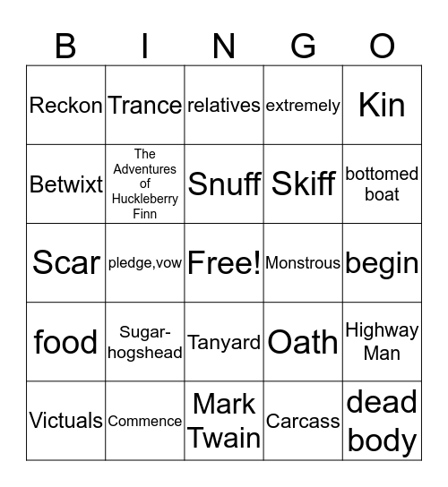 The Adventures of Huckleberry Finn (Ch.1-3) Vocab Bingo Card