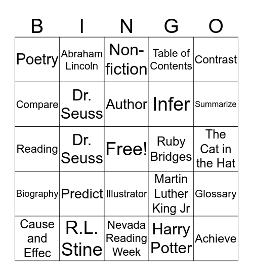 Reading BINGO Card