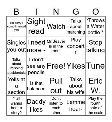 Mr.Cathey Bingo Card