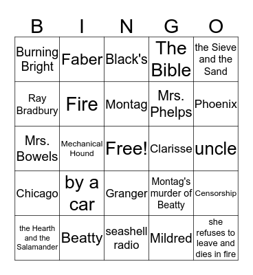 FAHRENHEIT 451 Bingo Card