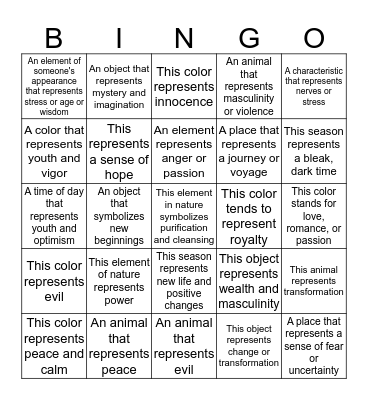 Symbolism BINGO Card