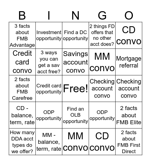 FMB BINGO Card