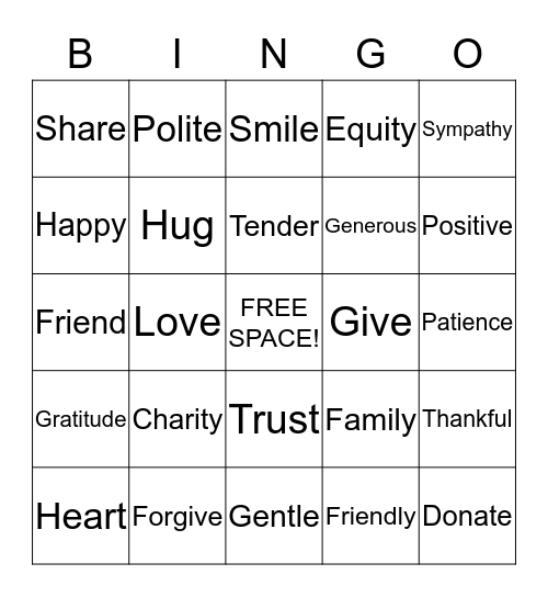 Kindness Bingo Card