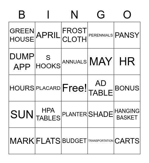 MERCHANDISING BINGO Card