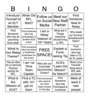 CCC Relay Rally Bingo Card