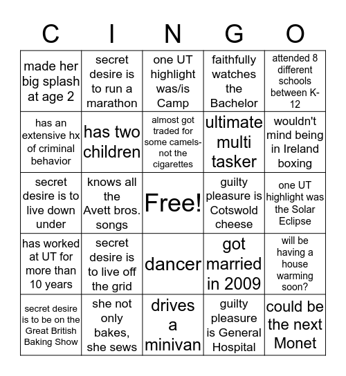 Clingo (Clinic Bingo) 2020 Bingo Card