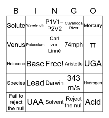 Pi Day!  Bingo Card