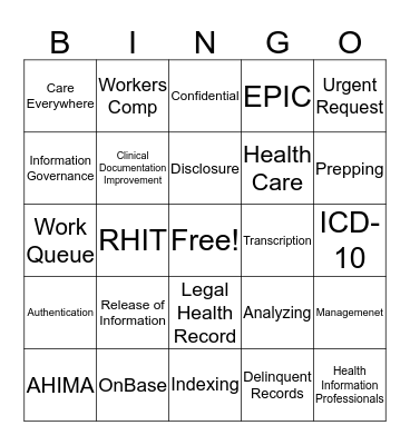 Health Information Professionals Week  Bingo Card