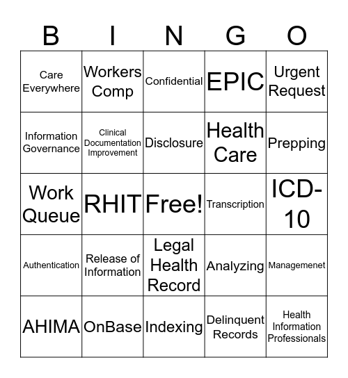 Health Information Professionals Week  Bingo Card