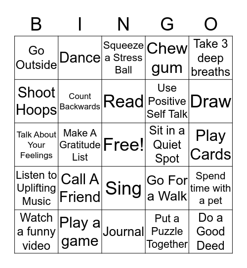 Coping Skills  Bingo Card