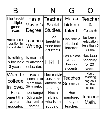 Ice Breaker Bingo Card