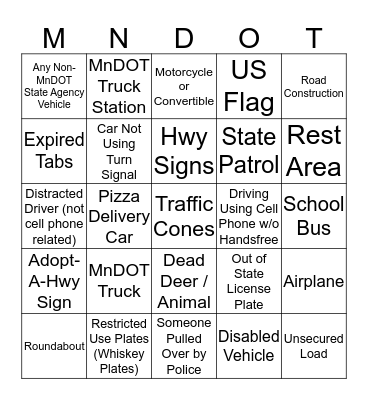 MnDOT Bingo Card