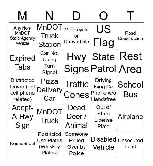 MnDOT Bingo Card