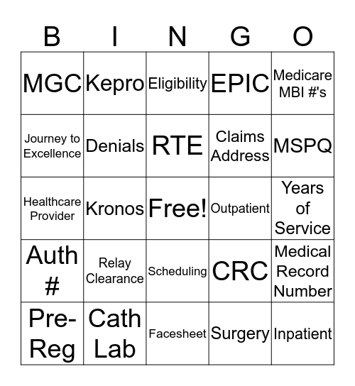 Patient Access Week Bingo Card