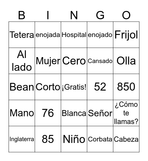 EL SEÑOR BEAN EN EL HOSPITAL Bingo Card