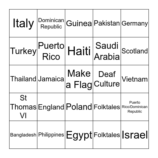 Multi-Cultural Night Bingo Card