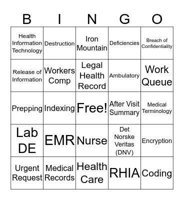 Health Information Professionals Week  Bingo Card