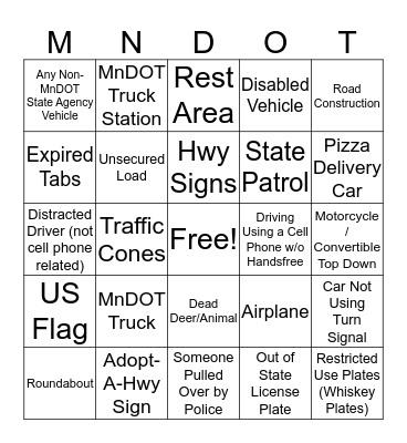 MNDOT BINGO Card