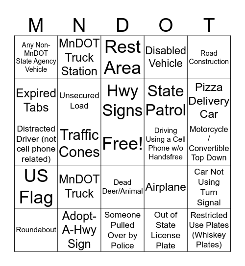 MNDOT BINGO Card