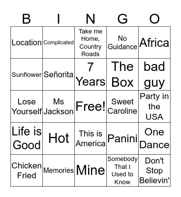 PlayBack Bingo Card