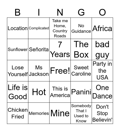 PlayBack Bingo Card