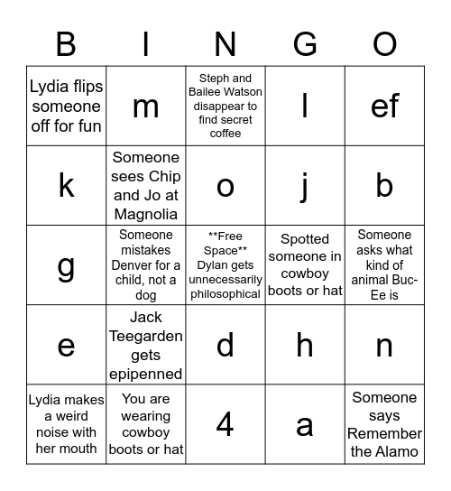 Austin Bingo! Bingo Card