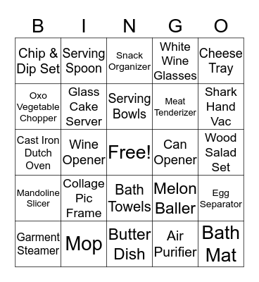 Wedding Shower Bingo Card
