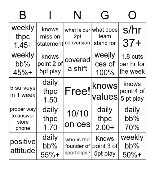 KY204 Sportclips Bingo Card