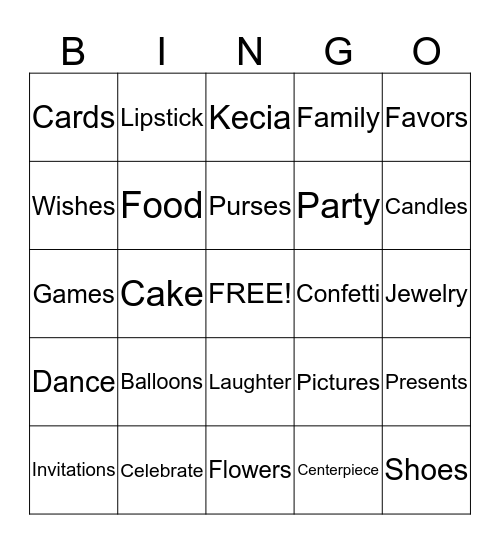 Kecia's Bingo Card