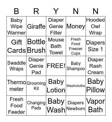Baby Time Bingo Card