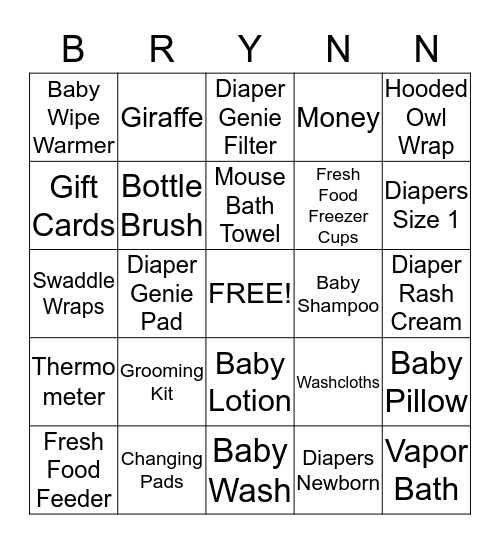 Baby Time Bingo Card