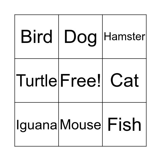 Animal BINGO Card